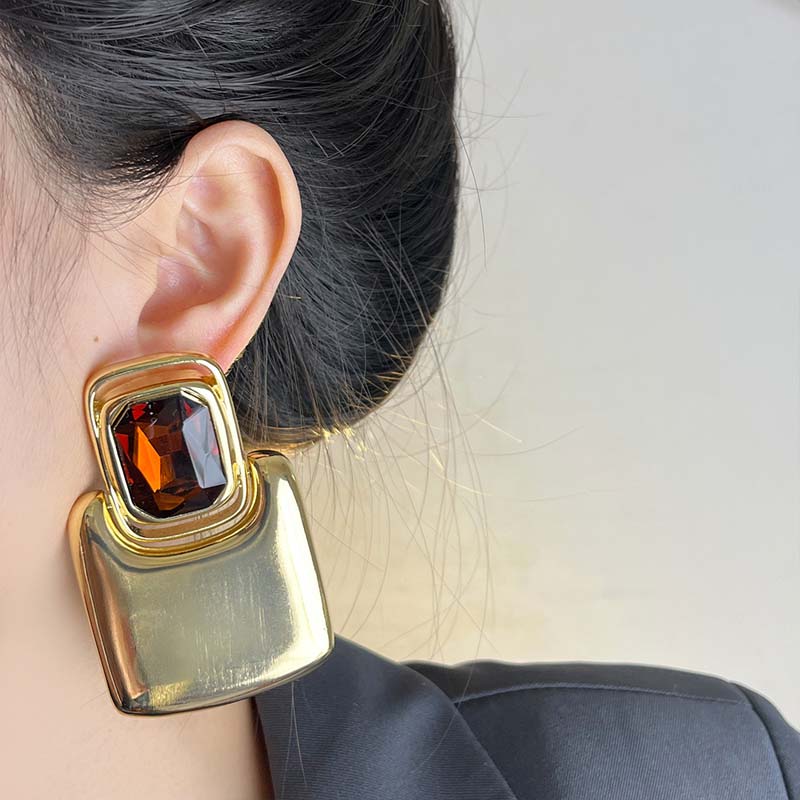 Vintage Metal Geometric Square Crystal Earrings For Women Girls Exaggerated Gold Color Big Chunky Earrings Jewelry Accessories
