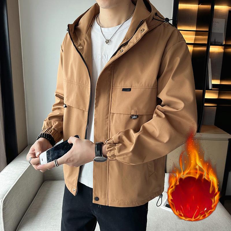 Men's Jackets for Young and Middle-aged People, Small Fragrant Style Hooded Work Jackets, Spring and Autumn Outdoor Fleece Jackets