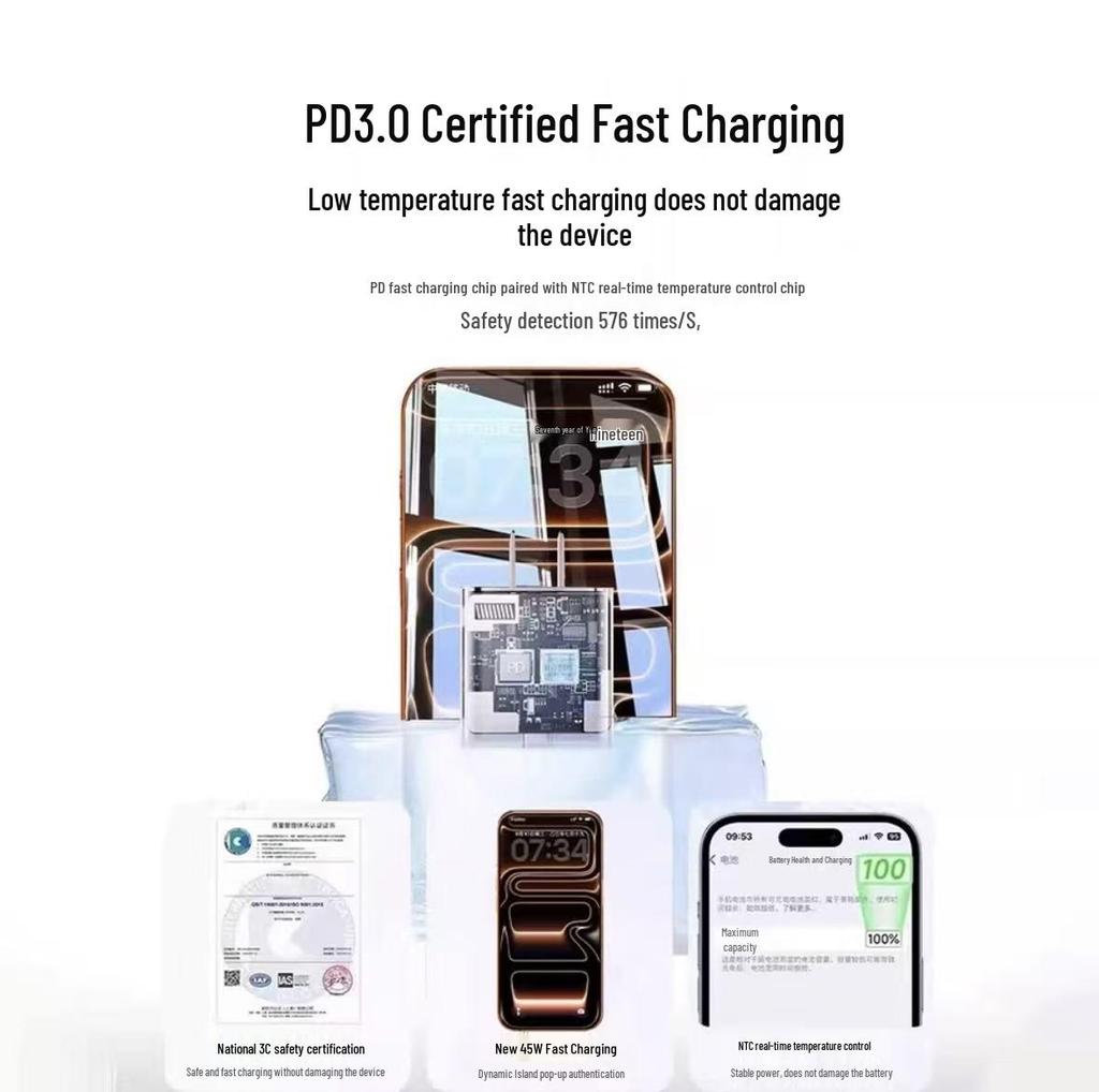Orange 45W Fast Charger for iPhone 17 Pro Max, 17 Pro, 16, and 15