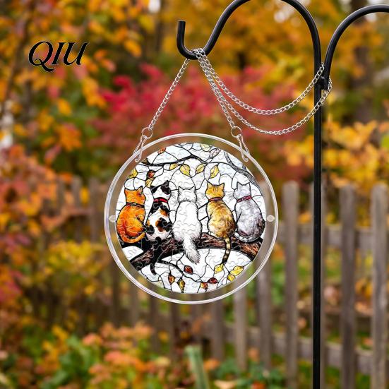 Unique Sun Catcher Gift Halloween Scary Bat Pumpkin Acrylic Jigsaw Puzzle Suncatcher, Stained Glass Style Rainbow Shadow Decor Window
