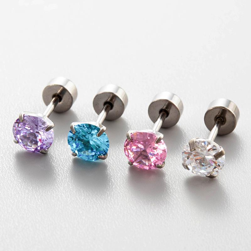 Henson Zirkonia Ohrstecker: Titanstahl, Diamantfunkeln, Für Ohrknorpel, Kein Entfernen erforderlich, Größe 3-8MM.