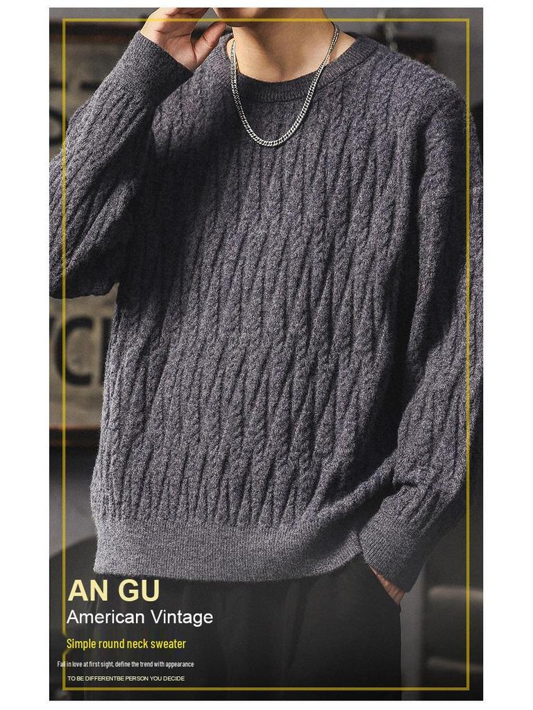 Men's Heavyweight Winter Cable Knit Pullover Sweater - Thick, Warm, Versatile Round Neck Knitwear