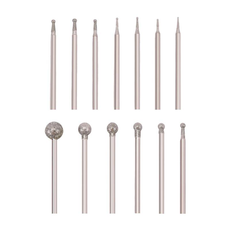 2025 Trend 13 szt. Diamentowe frezy kulkowe Diamentowe frezy szlifierskie do montażu trzpieniowego Zestaw do rzeźbienia w kamieniu z trzpieniem 3/32 cala do narzędzia obrotowego