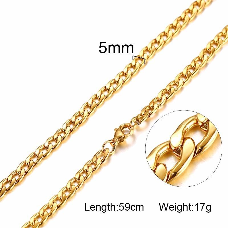 Men's Necklace Round Miami Cuban Link Chain Gold Color Stainless Steel Punk Boy Male Colar Gifts 24"
