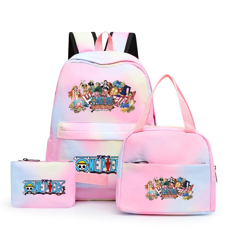 3 stk/sett Tilbake til skolen ryggsekk Anime ett stykke jenteryggsekksett Kawaii skoleelever Gutt Barn Matpakke Blyantboks