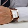 WWOOR Classic Fashion Mens Rectangle Watches Male Gold Brown Leather Quartz Waterproof Wrist Watch