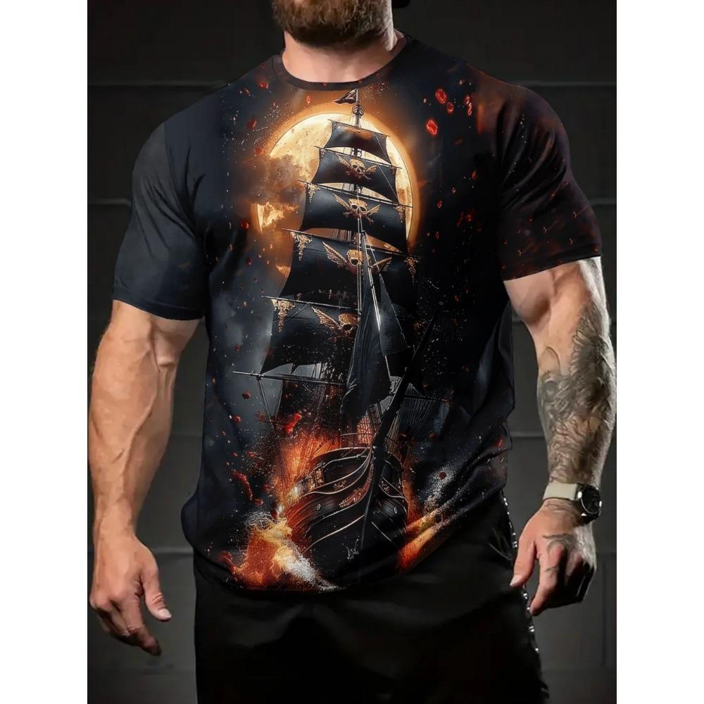 Vintage Sailboat Print Men T-Shirt Short Sleeve O-Neck Breathable Casual Fashion Oversized Tees Streetwear Men's Clothing