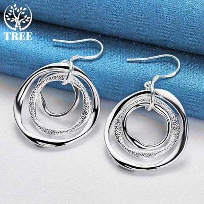 925 Sterling Silver Three Circle Drop Earring Jewelry