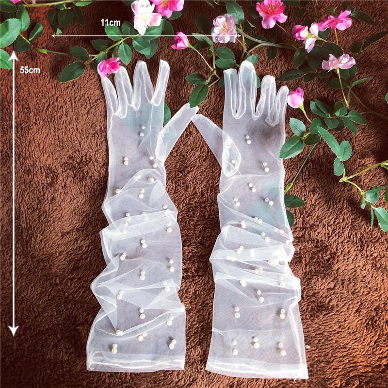 Weiß Schwarz Elegant Braut Lange Perlenhandschuhe Hochzeitsaccessoires Sommer Schlichtheit