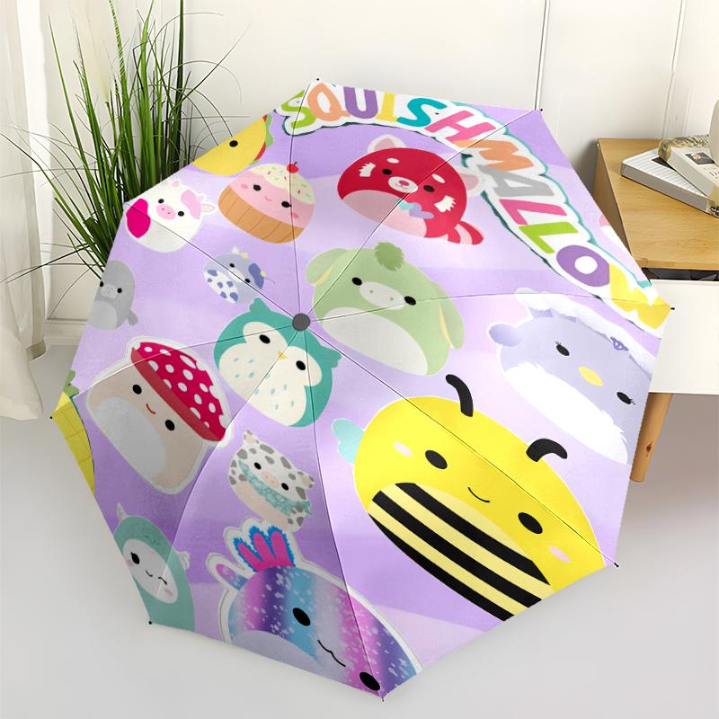 squishmallows Print Automatic Umbrella, 8 Rib Iron Frame, Plastic Handle, Suitable for Outdoor Travel &Daily , Ideal Gift