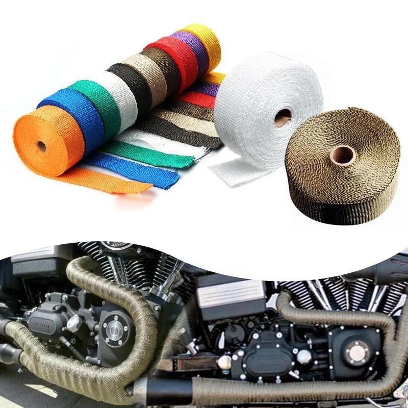 5M Rull Glassfiber Varmeskjold Motorsykkel Eksos Termisk Tape Manifold Rør Varmevikling Tape Termisk Beskyttelse med Rustfrie Bånd