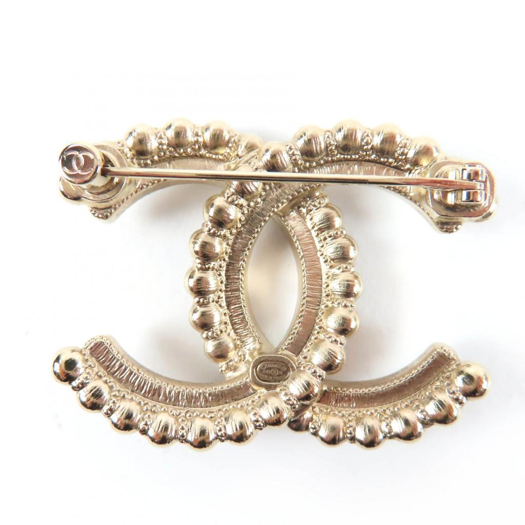Excellent CHANEL Brooch COCO Mark Black Stone Clear Stone Large Size Gold A22B Used