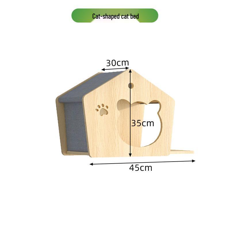 Wall-Mounted Solid Wood Cat Tree with Scratching Board and Jumping Platform