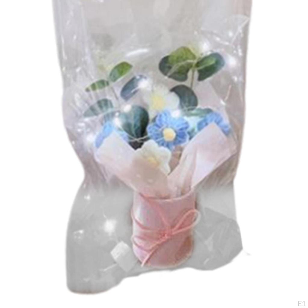 Artificial Flowers Crochet Flower Bouquet with Lights Decor Knitting for Girlfriend Shelf