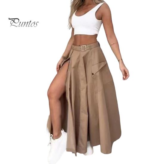 

2 шт./компл., женский комплект с верхней юбкой, короткий топ без рукавов с глубоким вырезом, макси-юбка трапециевидной формы с высокой талией и поясом, однотонная уличная одежда, укороченный топ для вечеринок и клубов M коричневый