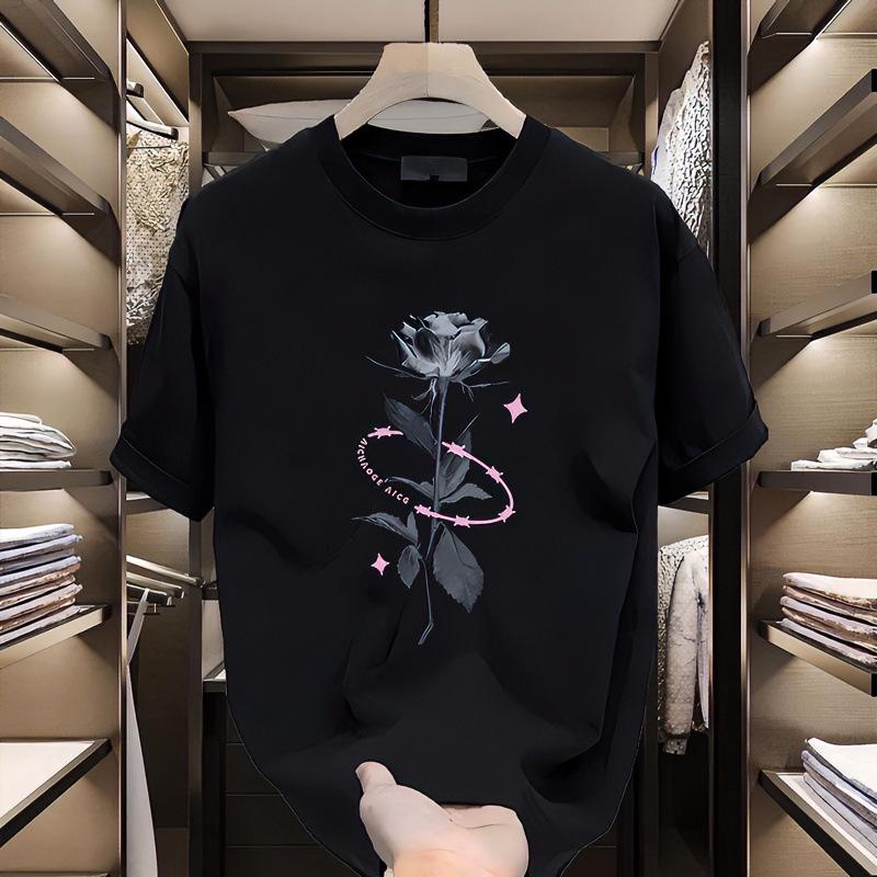 High-End Short-Sleeved T-Shirt Men'S Trendy Brand Loose Heavy Round Neck Cotton Top T-Shirt Men'S