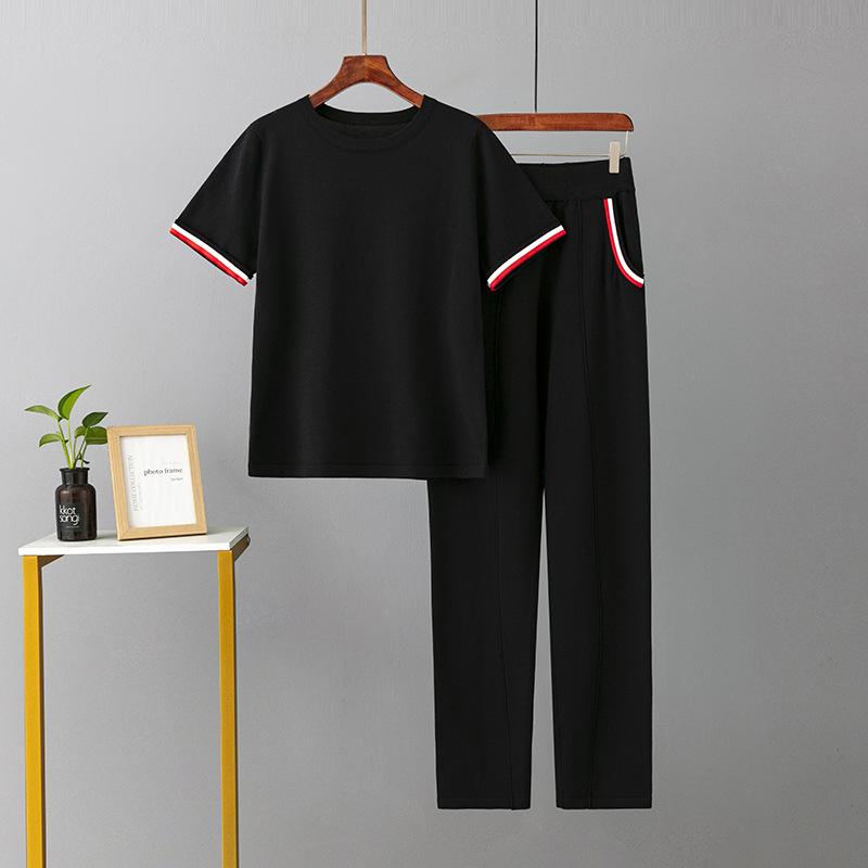 Knitted Fashion Sports Summer Suit Women's New Ice Silk Crew Neck Solid Color Two-piece Set