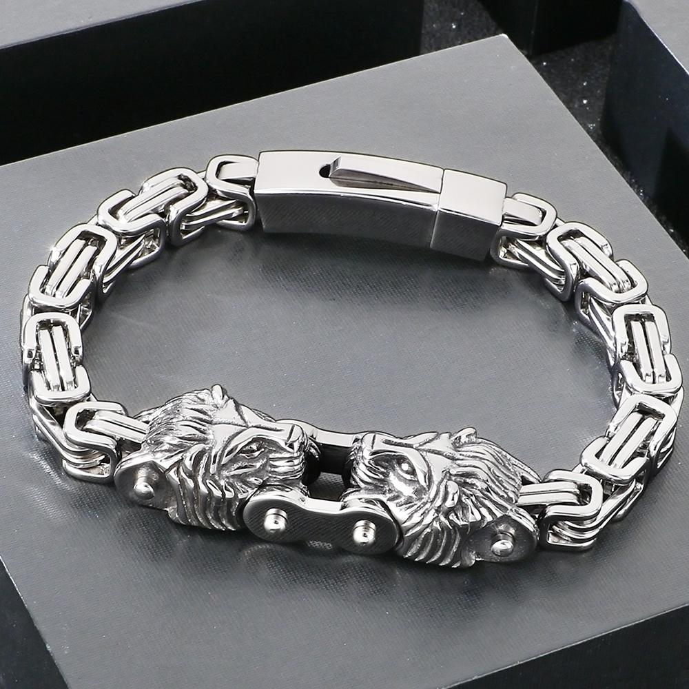 Cool 7MM Wide Men's Lion Head Link Chain Bracelet Vintage Blackened 316l Stainless Steel Bracelets Gothic Biker Jewelry for Men