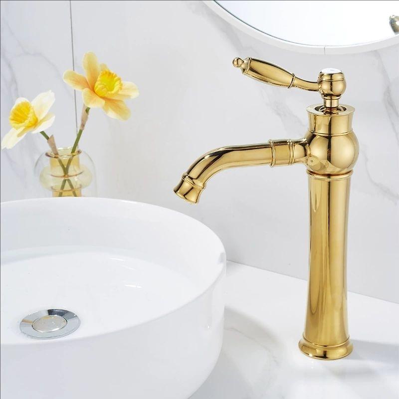 Chrome Basin Faucets Modern Gold Deck Mounted Bathroom Mixer Faucets High Bathroom Sink Faucet Taps