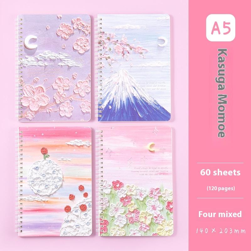 Oil Painting Landscape A5 Coil Student Cute Stationery Thickened Horizontal Line Memo Diary Notebook