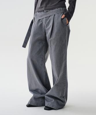 Daibeuinumeon Belted Flare Washing Pants (Gray)