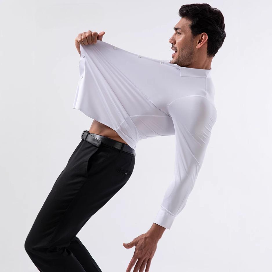 100KG Non-Iron Four-way High Stretch Men's Long Sleeve Shirt Silky Soft Sommth Blue Black Business Party Wedding Male Clothing