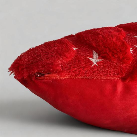 Red Heart Cushion Cover Plush Love Heart Throw Pillow Cover Romantic Fuzzy 3D Heart Pillow