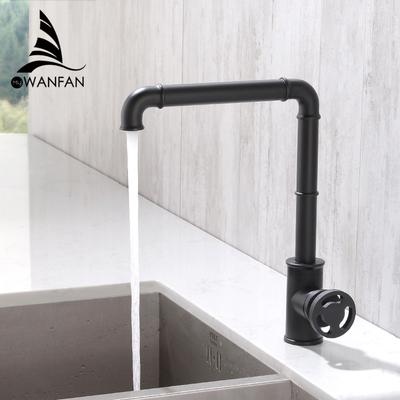 Küchenarmaturen Retro Industriestil Mattschwarz Messing Kran Badezimmerarmaturen Heiß- und Kaltwassermischer Wasserhahn torneira WF-20B05