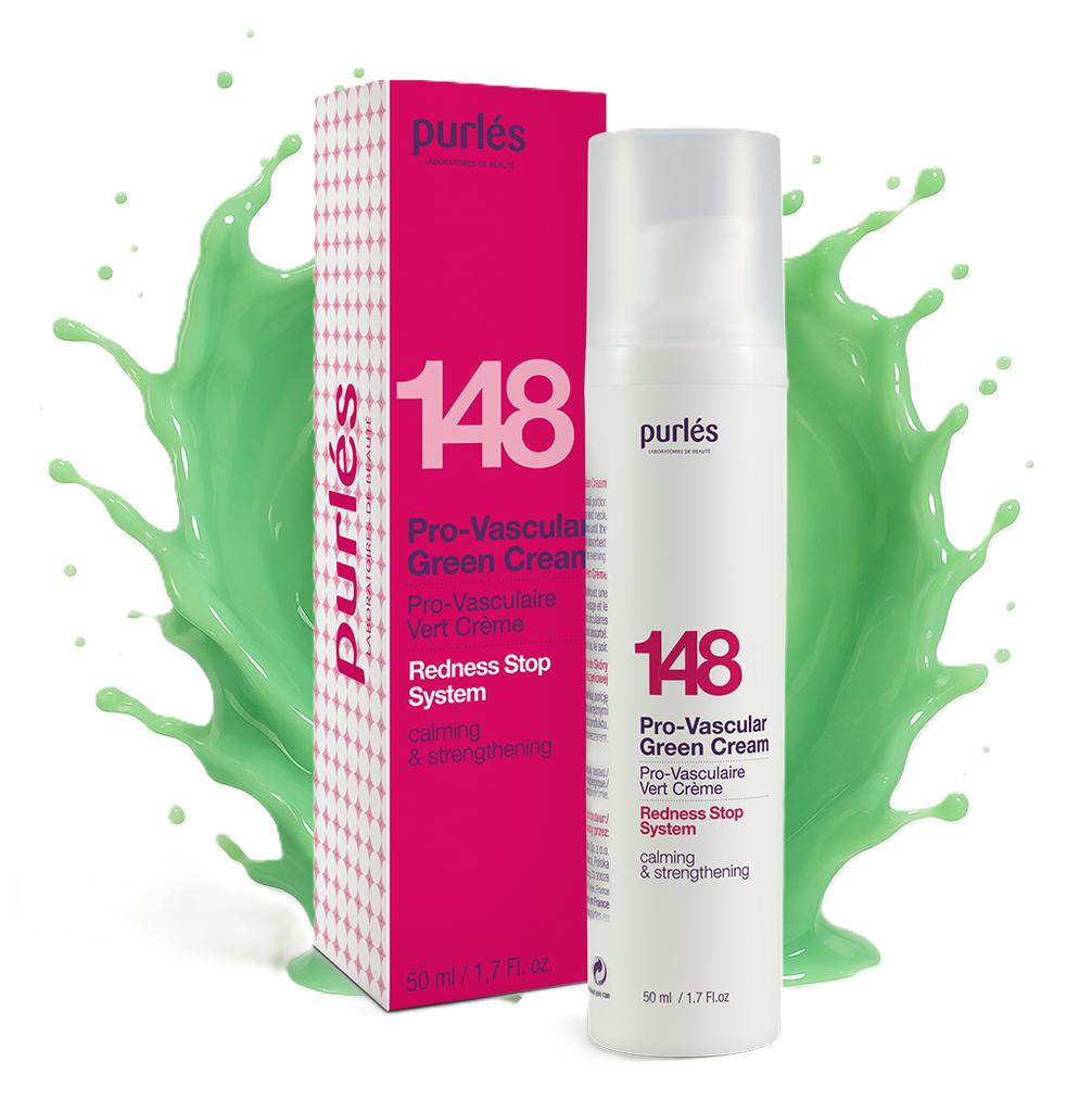 Purles 148 Green Cream for Vascular Skin Pro-vascular - Soothes Redness, Strengthens Blood Vessels, Calms Irritations - for Sensitive Skin 50 Ml