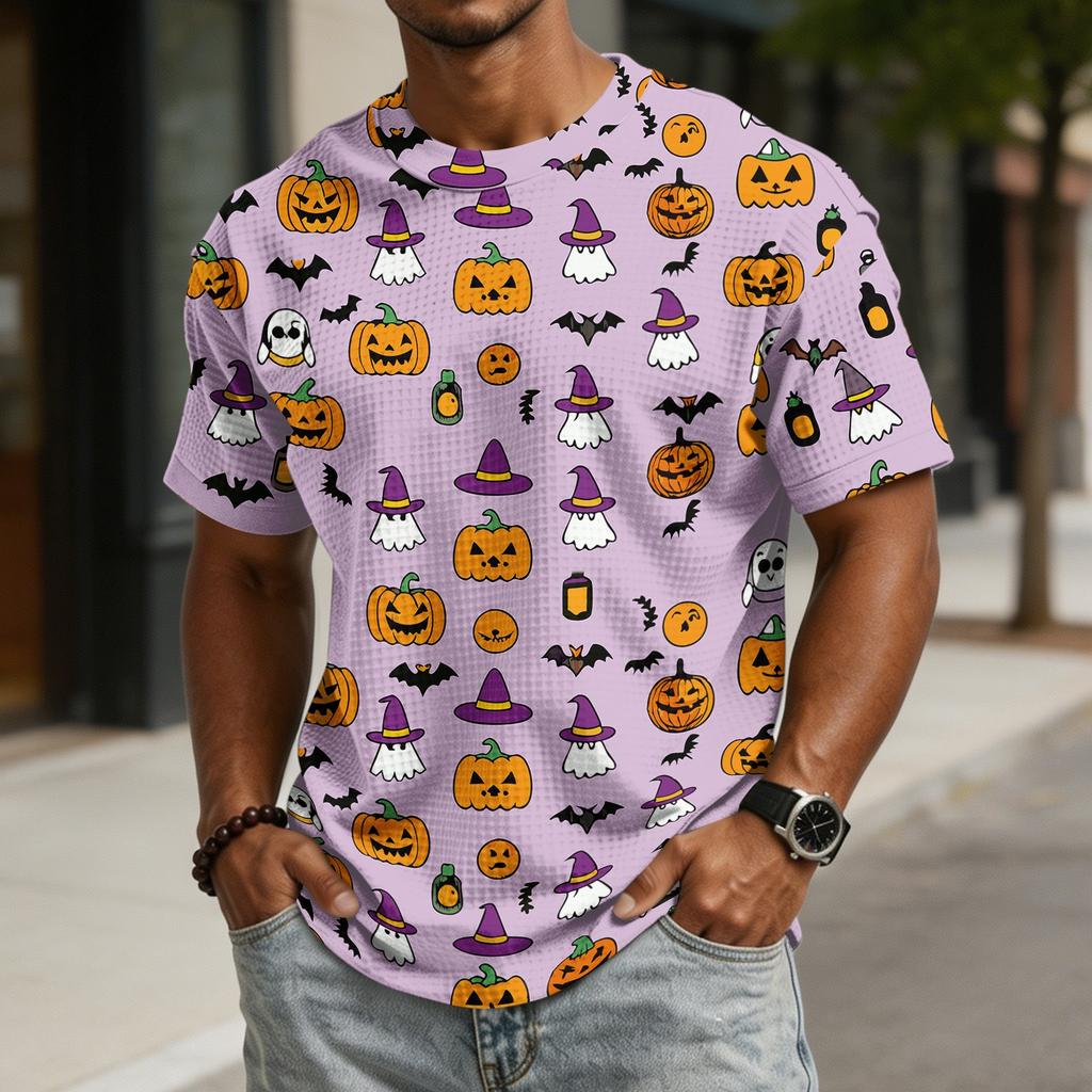 Men Short Sleeve Casual Halloween Print Polo Neck Sports Top Comfortable Lightweight Relaxed Fit Shirt for Daily Wear