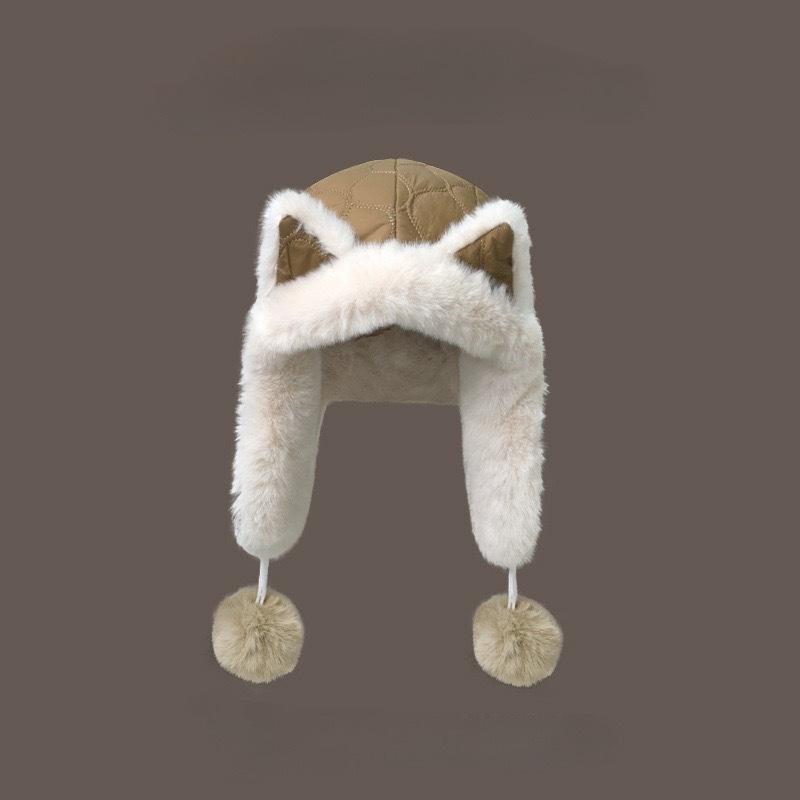 Fox Ears Plush Hat for Women In Autumn and Winter Cute New Style  Warm  Cycling Cold Proof  Versatile Plus Velvet Lei Feng Hat
