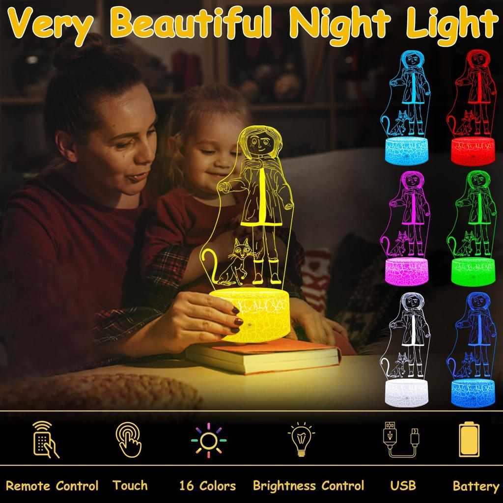 Cartoon Night Light for Kids Cute Merch for Room Decor with Remote & Smart Touch 16 Colors Changing Dimmable Bedside Lamp As Christmas Halloween