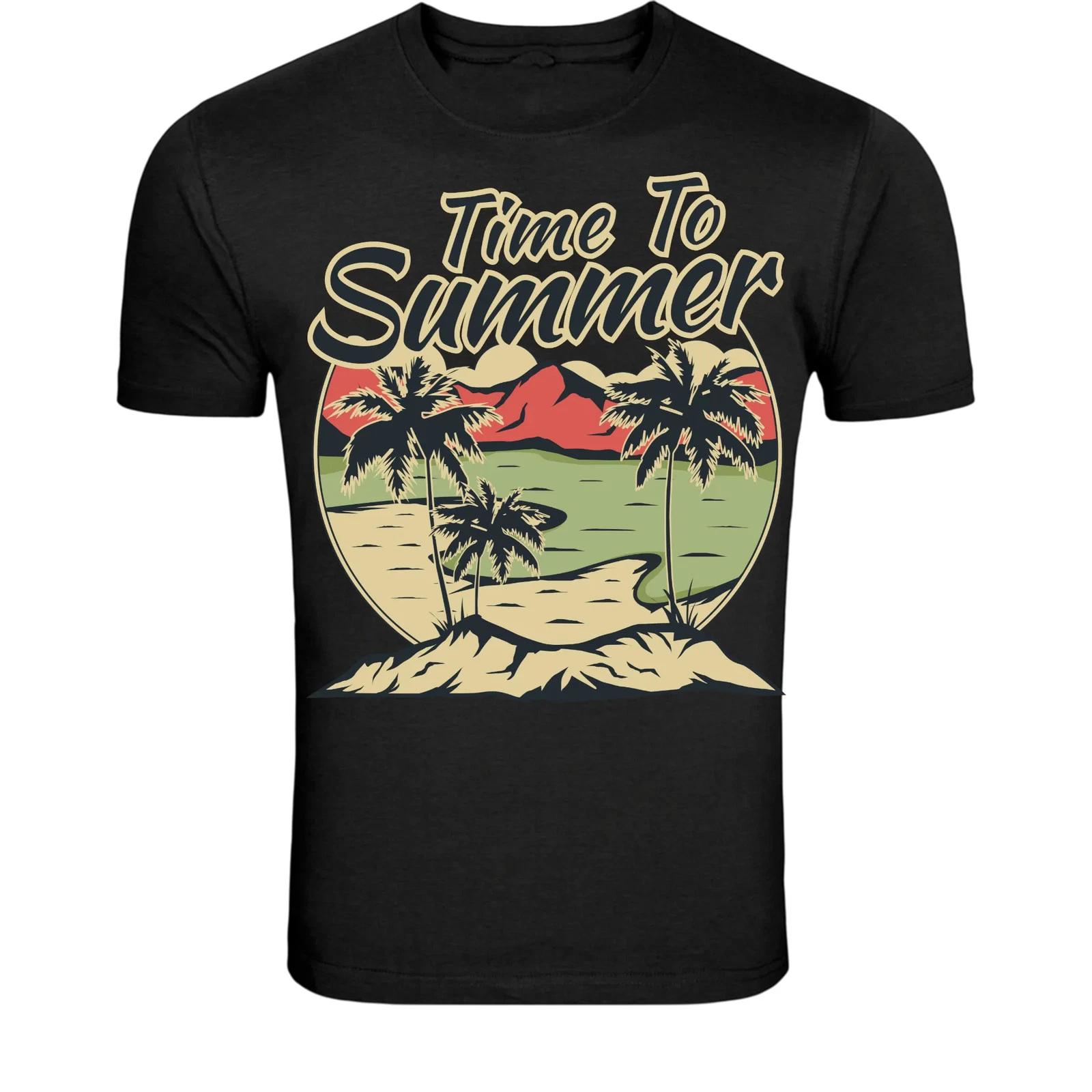 Time To Summer Vacation T-Shirt - Tropical Landscape Graphic Tee L
