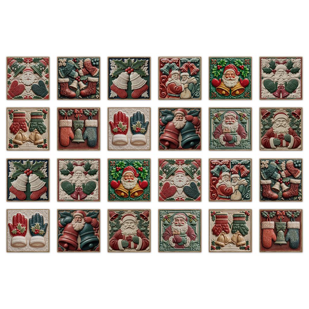 24pz Elementi Natalizi Classici Vintage Adesivi Piastrelle Ceramiche Bagno Cucina Soggiorno Autoadesivi Decorativi