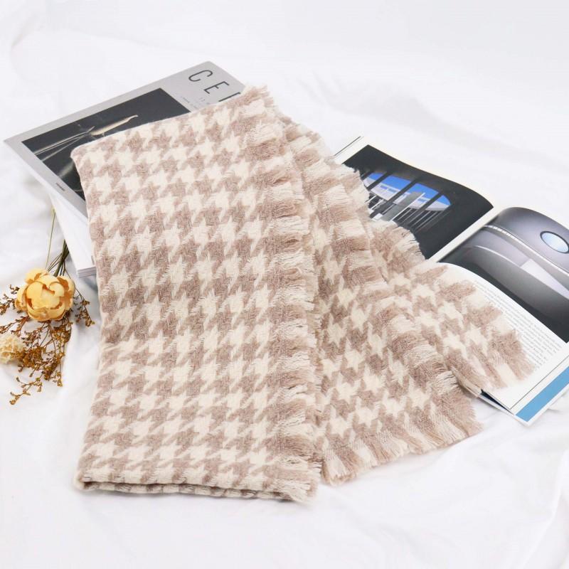 100% Wool Houndstooth Scarf Women Men Winter Warm Long Shawl Chic Elegant Wrap