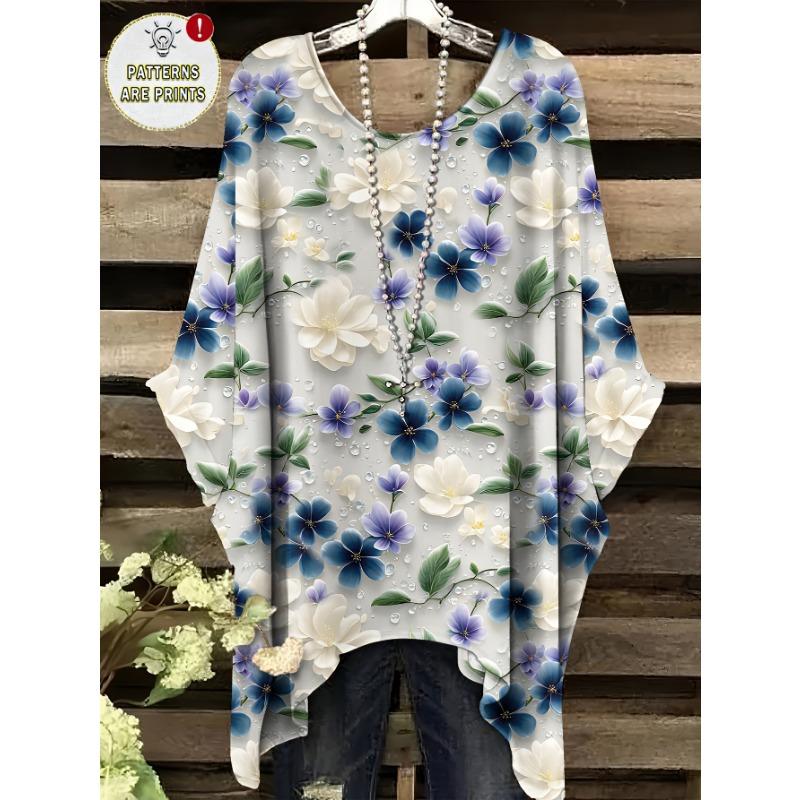 Women s large size elegant flower pattern all over printed short sleeves S