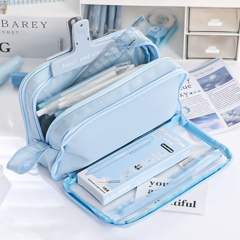 Nannlia Transparent Pencil Large Korean for Middle High and College Boys and Girls Case, Capacity, Stylish, 6-Layer Design, Simple, Multifunctional,