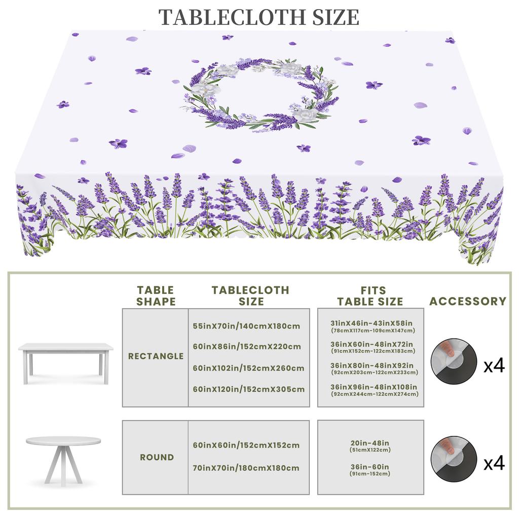 1 Piece Spring And Summer Purple Lavender Pattern Round Tablecloth, Flower Print Rectangular Tablecloth, Party Tablecloth, Home Table Decoration, Cour