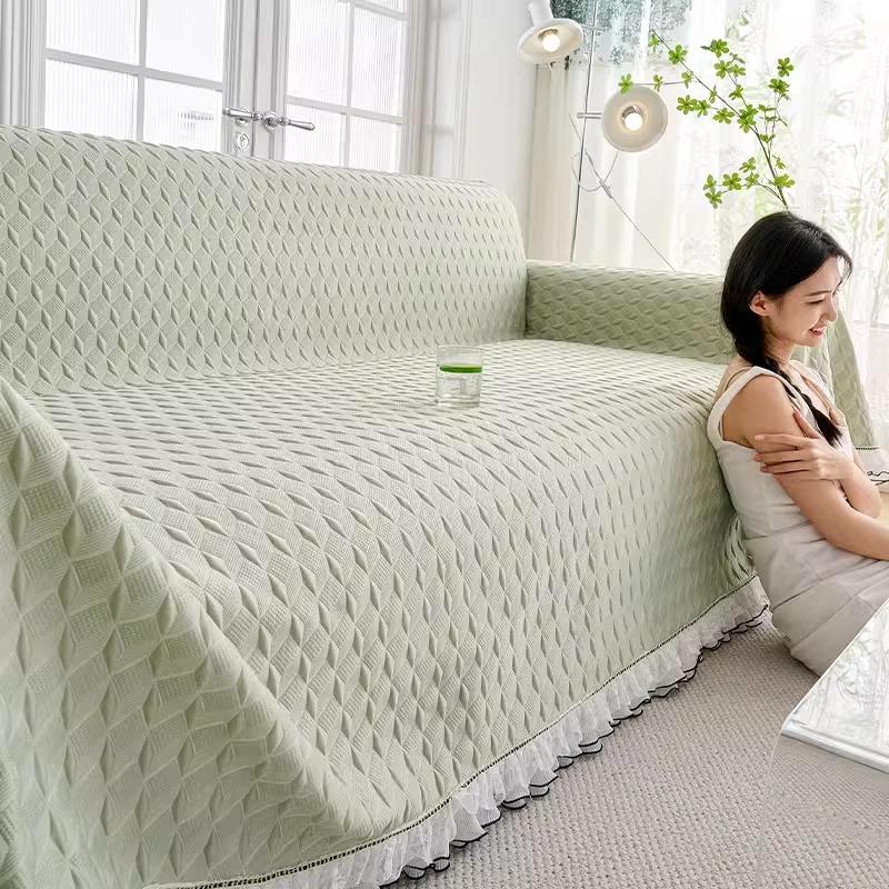 2025 New Ice Bean Sofa Towel with Lace High-End All-Cover Sofa Cover Blanket for Summer Solid Cool Skin-Friendly Couch Slipcover