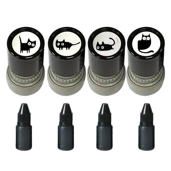 Cute Black Cat Stamp Set Self-Inking Light-Sensitive Stamps for Notebooks Cards Planners Creative DIY Craft Tool for Kids Adults Teacher