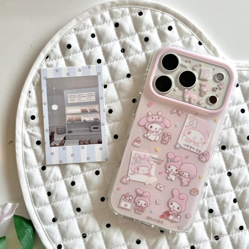 Korean INS Cute Polaroid Melody Phone Case For iphone 17 16 15 Pro Max 17 Pro Double-Layer Shockproof Camera Protective Cover