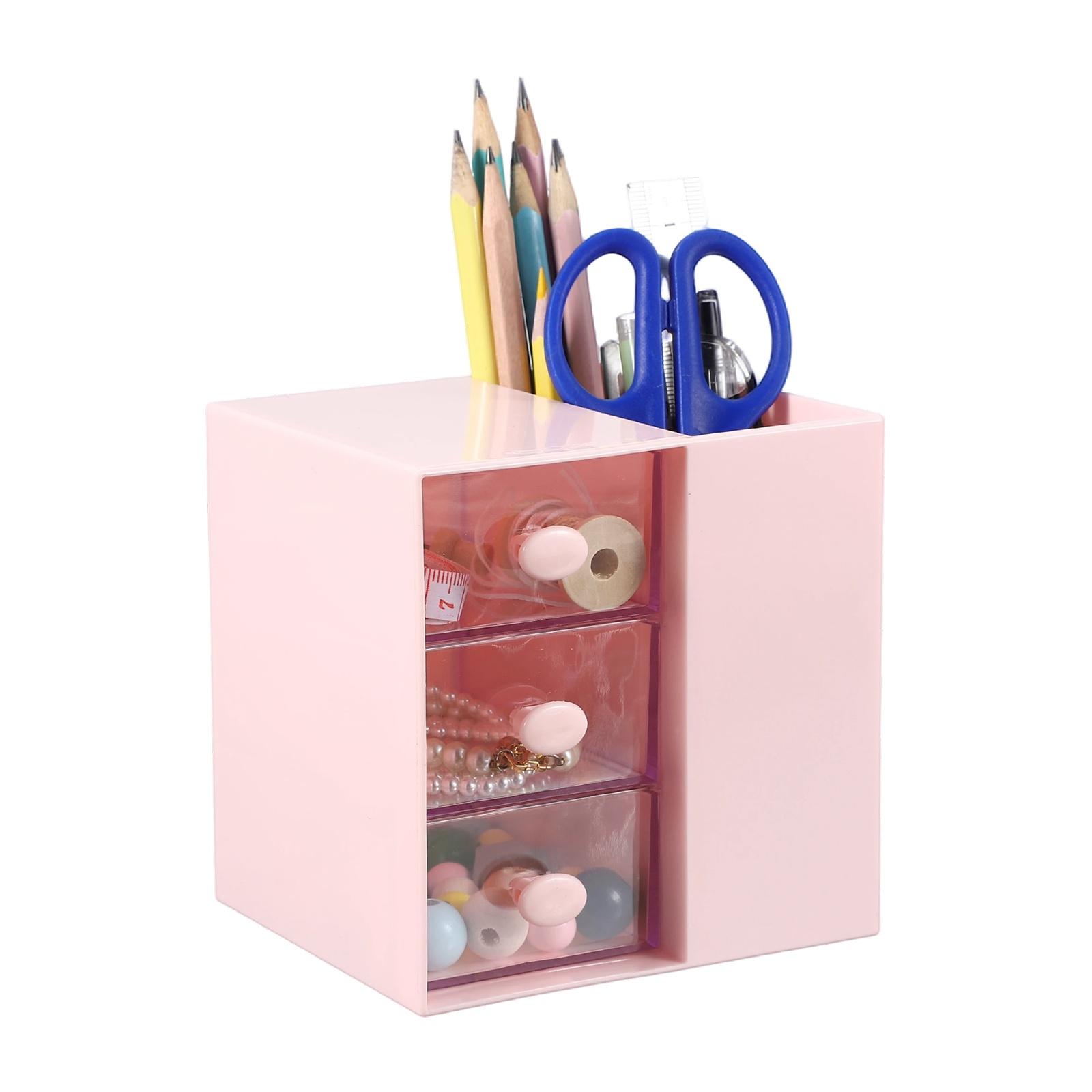 

Uxcell Desktop 3Grid Storage Boxes Organizer Transparent Small Drawer Partitioned Student Plastic Desk Sundries Storage Box Cute рожевий