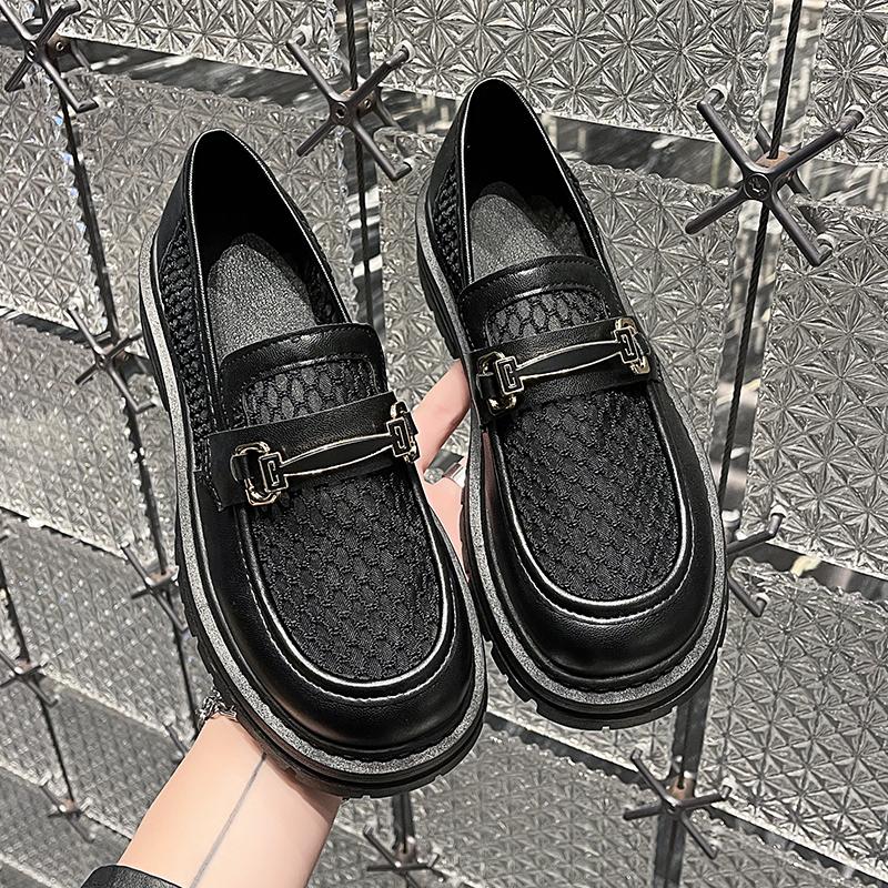 Mode Frühling Damen Freizeitschuhe Mesh Obermaterial Mittelhoher Absatz Runde Spitze Damenschuhe Blockabsatz Flacher Ausschnitt Atmungsaktiv Zapatos De Mujer