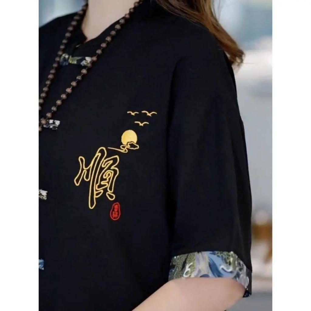 Men's Spring and Summer T-shirt + Trousers Two-piece Ethnic Hanfu Suit 4XL
