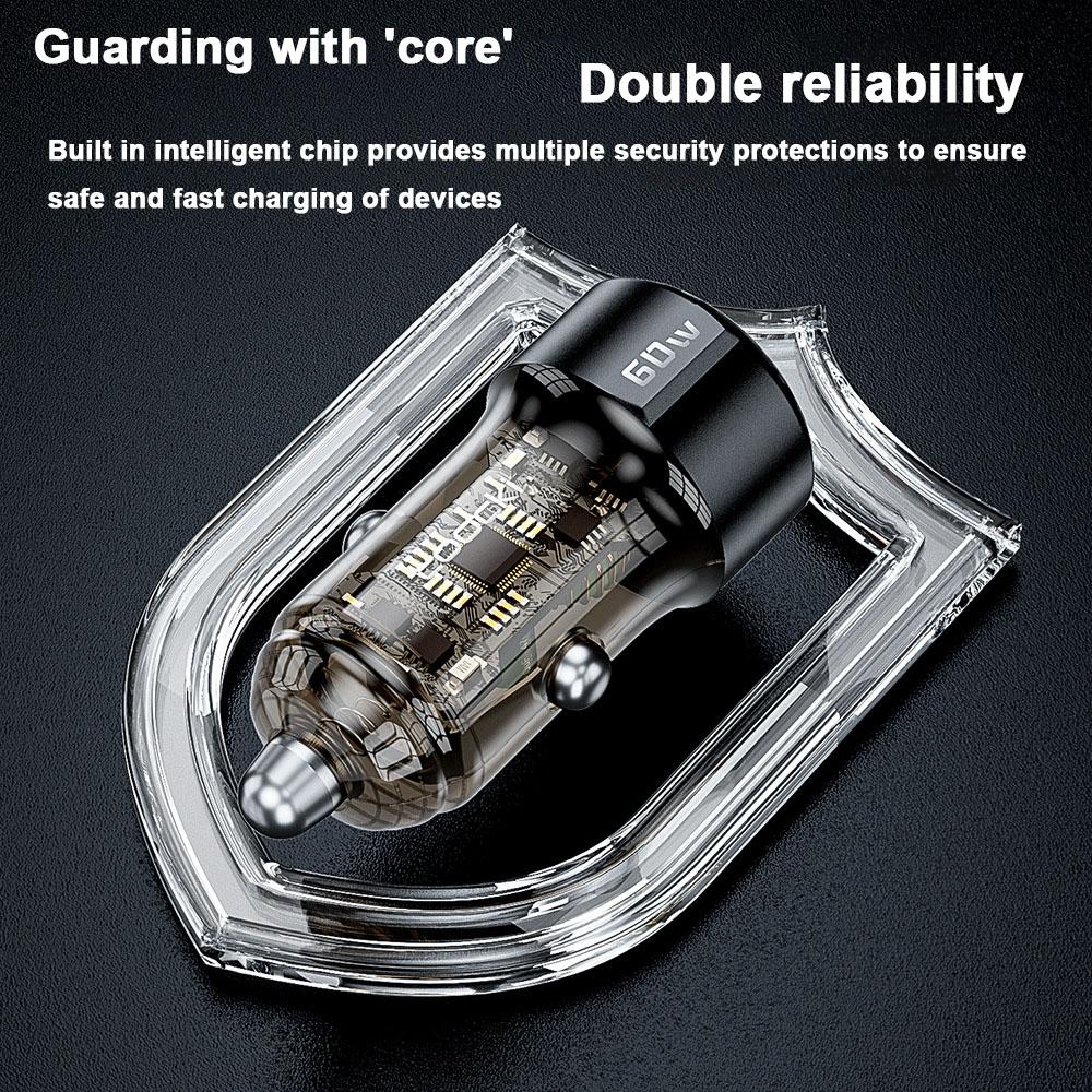 Car Charger Fast Charging PD 60W QC3.0 USB C Car Phone Charger Type C Adapter in Car for IPhone 1413 12 Xiaomi 13 12