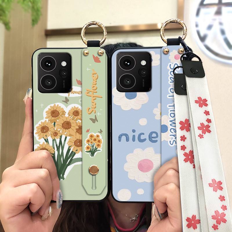 Lanyard Flower Phone Case For Nokia HMD Skyline Kickstand Back Cover Ring Fashion Design Wrist Strap Waterproof Silicone