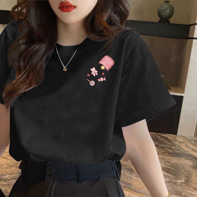 HNXC White Short-sleeved T-shirt for Women, Summer Loose Printed T-shirt for Ladies