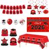 Graduation Party Decoration Set 46 Pieces Includes Banner Balloons Tablecloth Hanging Swirls and Backdrop for Graduation Event