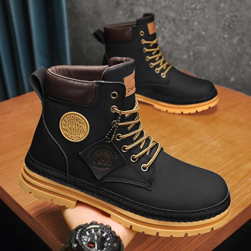Herren Stiefel Winter Freizeitschuhe Designer Luxus Plateau Cowboy Chelsea Taktisch Militärisch Arbeitssicherheit Leder Knöchel Sneaker
