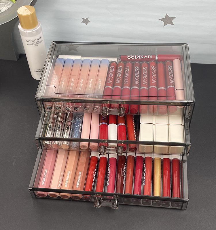 Acrylic Makeup Organizer: Dustproof Lipstick, Lip Gloss, and Eyeshadow Storage Box with Desktop Drawers